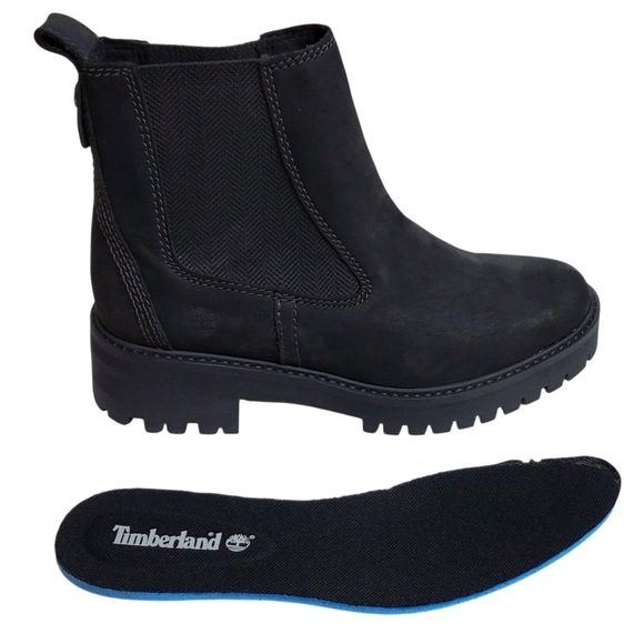 NWB Timberland courmayeur valley chelsea boots black leather block heel classic - Picture 15 of 16